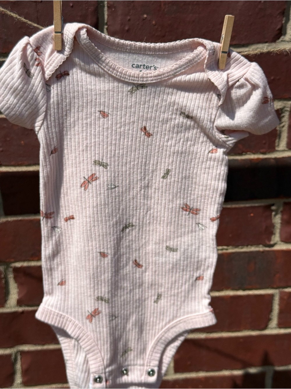 Carter's Light Pink Ribbed Dragonfly Print Baby Bodysuit